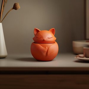 Fuchs-Gedenkurne mit Deckel | 3D-gedruckter Behälter für Tierasche, Friedliche Regaldekoration und Gemütliches Erinnerungsdisplay fürs Zuhause
