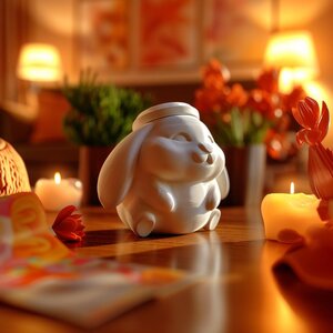 Gedenkurne Schlafender Hase mit Deckel | 3D-gedruckter Andenkenbehälter für Tierasche | Ruhige Regaldekoration und Erinnerungsdisplay