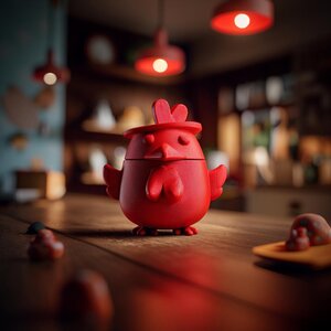 Rote Hühner-Gedenkurne mit Deckel | 3D-gedruckter Aufbewahrungsbehälter für Tierasche zum Gedenken an Vögel, Regal-Deko, Geschenk, Deko-Urne fürs Zuhause