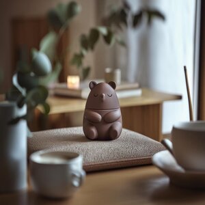 Gedenkurne Schlafender Bär mit Deckel | 3D-gedruckter Aufbewahrungsbehälter für Tierasche, Friedliches Regaldekor und Gemütlicher Wohnaccent