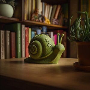 Schnecken-Skulptur Regaldeko | 3D-gedruckte Tierfigur mit Pfotenabdruck-Muschel für Bücherregal, Schreibtisch und Gemütliches Wohnaccessoire