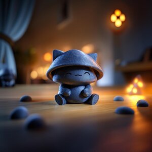 Pilz-Katzen-Gedenkurne mit Deckel | 3D-gedruckter Behälter für Tierasche als Fantasy-Regaldekor, Andenken und Hommage