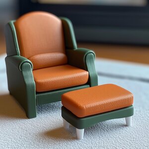 Puppenhaus-Sessel & Hocker | Miniaturmöbel Maßstab 1:12 | 3D-gedruckter Moderner Loungesessel