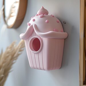 3D-gedrucktes Cupcake-Vogelhaus zum Aufhängen | Verspielter Moderner Wohnakzent | Süße Minimalistische 3D-Druck-Dekoration für Küche oder Kinderzimmer