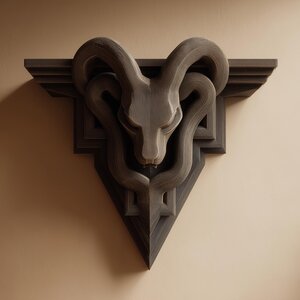 3D-gedrucktes Gothic-Widder-Wandregal | Dark-Fantasy-Wanddeko mit Gehörnter Bestie | Widderkopf-3D-Wandskulptur für Gothic-Zuhause oder Gaming-Zimmer