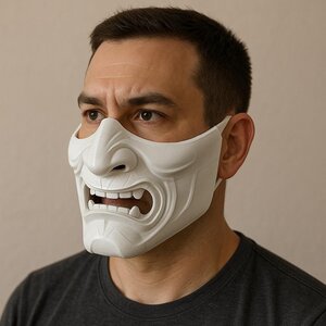 3D-gedruckte Oni-Maske | Halbgesichts-Dämonenmaske | Japanische Samurai-Maske