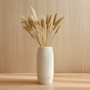 3D-gedruckte Rippenvase | Moderne Minimalistische Vase für Trockenblumen | Geometrisches Dekoratives Wohnaccessoire