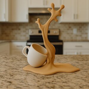 Skulptur der verschütteten Kaffeetasse | 3D-gedruckte Espresso-Macchiato-Spritzer-Kunst | Geschenk für Kaffeeliebhaber