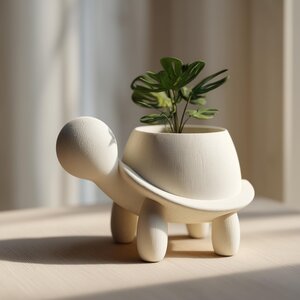 3D-gedruckter Schildkröten-Blumentopf | Minimalistische Tiervase für Sukkulenten auf Schreibtisch und Regal | Moderne Tischdeko für Büro, Schlafzimmer und Wohnzimmer