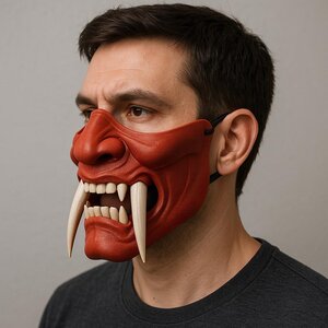 Zweifarbige Oni-Halbgesichtsmaske | 3D-gedruckte Dämonenmaske | Cosplay-Samurai-Maske