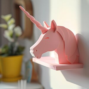 3D-gedrucktes Einhorn-Wandregal | Magische Schwebende Kinderzimmerdeko | Niedliche Minimalistische Ablage für Verspielte, Zeitgenössische Moderne Wohnräume