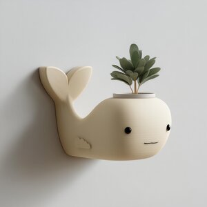3D-gedruckter Wal-Wandpflanzer | Süßer Kawaii Wandtopf | Minimalistischer Ozean-Deko-Akzent fürs Kinderzimmer, für Kleine Pflanzen und Grünpflanzen