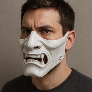 Weiße Oni-Samurai-Maske | 3D-gedruckte Dämonenmaske | Japanische Halbgesichts-Cosplay-Maske