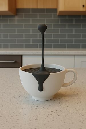 Schwebende Kaffeetropfen-Skulptur 3D-gedruckte Kaffee-Kunst | Tropfende Kaffeetasse optische Illusion Kaffee-Bar-Deko | Geschenk für Barista und Kaffeeliebhaber