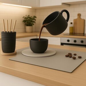 Schwebende Kaffee-Skulptur | Schwarze 3D-gedruckte Kaffee-Kunst Optische Täuschung Küchendekor | Geschenk für Kaffeeliebhaber Barista Einzigartige Kaffeebar
