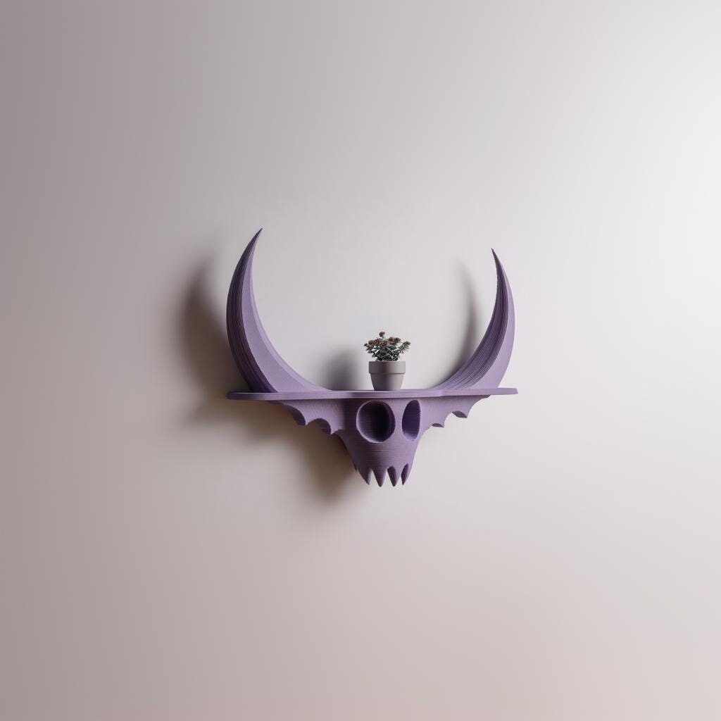 3D-gedrucktes Wandregal mit gehörnter Fantasiefigur | Gotisches Ablagebrett