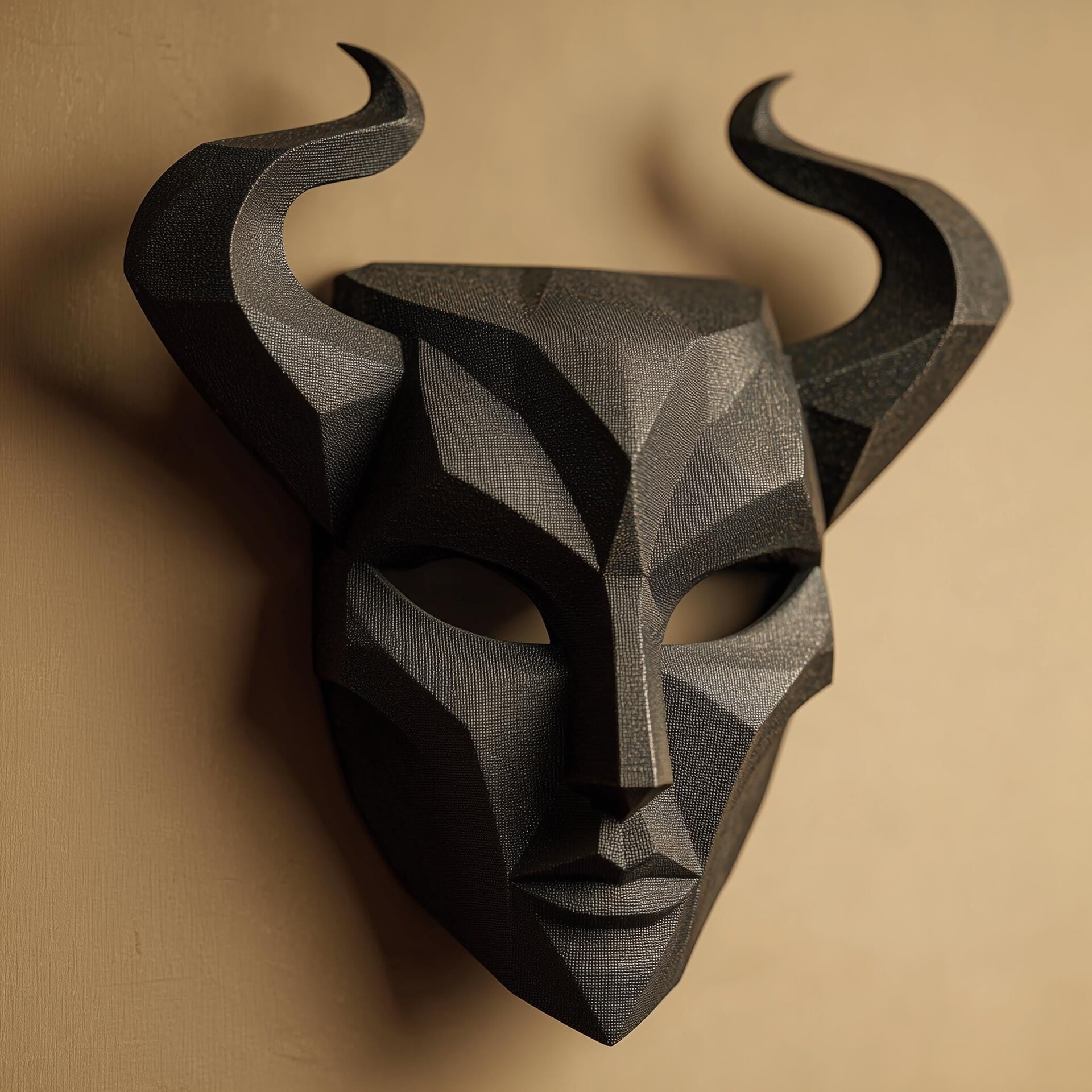 3D-gedruckte Hörnermasken-Wanddeko | Dark-Fantasy-Skulptur